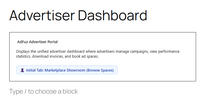 Gutenberg AdFuz Advertiser Portal Block